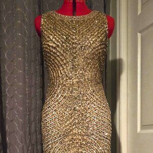 Aiden Mattox Luxurious Gold Beaded Gown